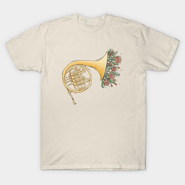 Bloomy French Horn T-Shirt by Tania Tania